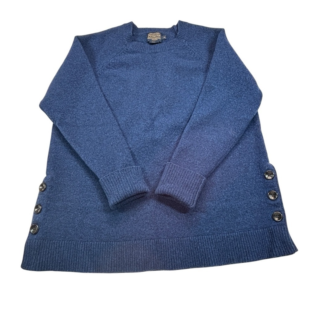 Pendleton Sweater X Large Blue Womens Long Sleeve 100% Lambs Wool Side Buttons